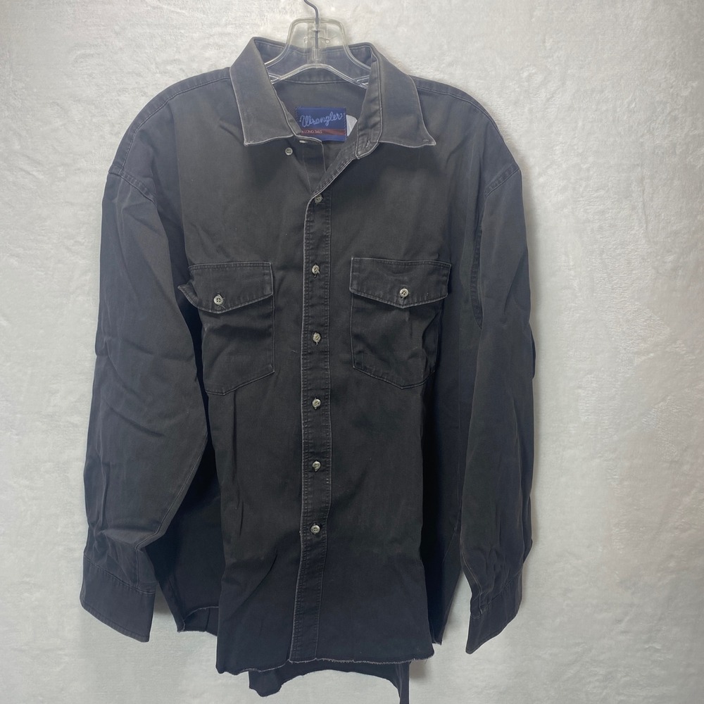 Wrangler Black Denim Long Sleeve XL Shirt Mens Western Workwear Distressed